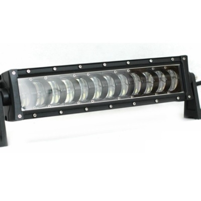 Barra de luz LED retangular preta com LEDs visíveis e suporte preto