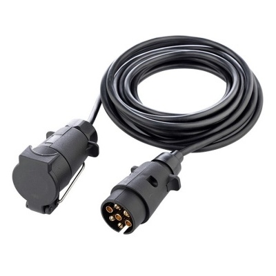 Cabo elétrico preto com conetores circulares e tampa articulada