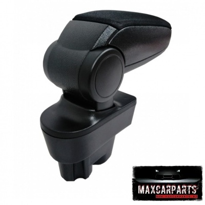 Apoio de braço de carro preto com acabamento texturizado e logótipo MAXCARPARTS