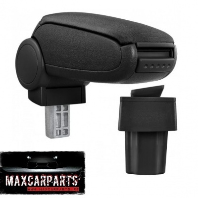 Apoio de braço preto com adaptador em fundo branco e logotipo MAXCARPARTS