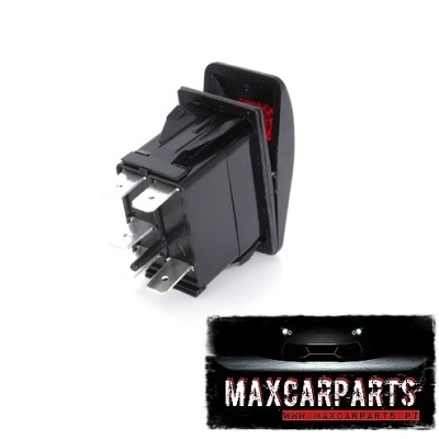 Interruptor elétrico preto com múltiplos terminais metálicos e logótipo MAXCARPARTS
