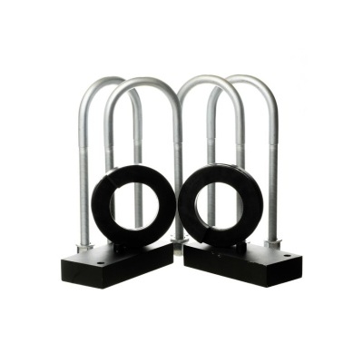 Par de suportes metálicos com base preta e arcos prateados