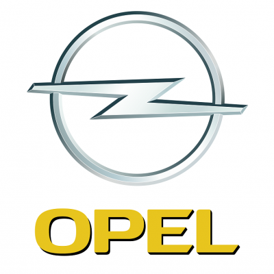 Logótipo da Opel com círculo prateado e texto amarelo