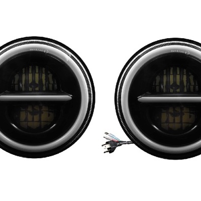 Par de faróis redondos de LED com anel branco