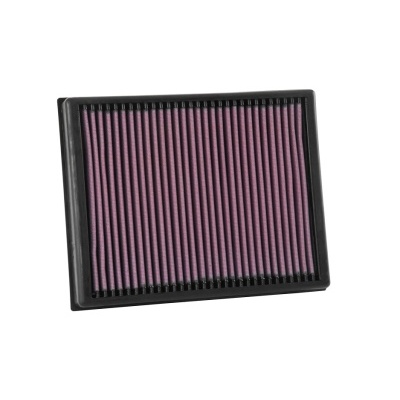 Filtro de ar retangular com elemento filtrante roxo e moldura preta