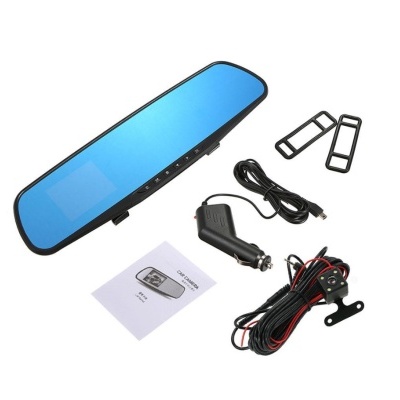 Espelho retrovisor azul com acessórios e manual