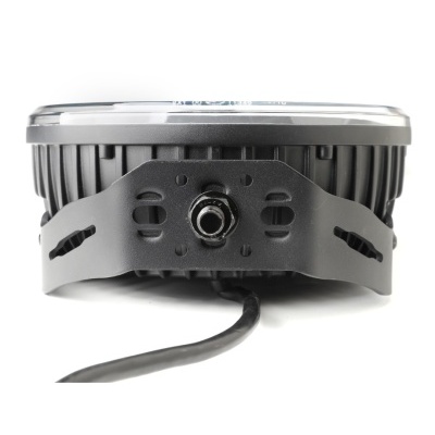 Farol redondo de luz LED com suporte metálico preto e cabo de ligação