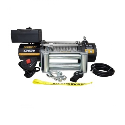 Guincho elétrico preto com acessórios e fita amarela KANGAROO WINCH