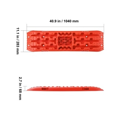 Placa de recuperação de tracção vermelha com medidas e textura, vista de cima e lateral.