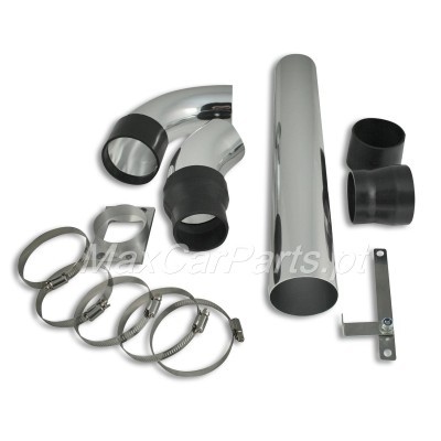 Conjunto de acessórios para escape automóvel com tubos cromados, abraçadeiras e adaptadores de silicone pretos