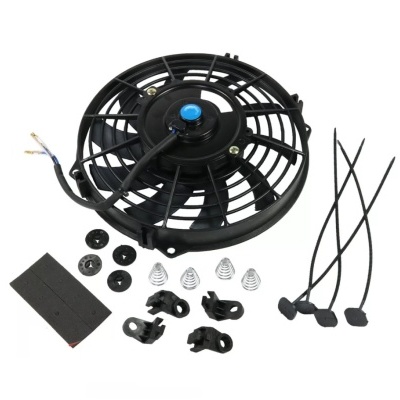 Ventoinha elétrica preta com acessórios de montagem