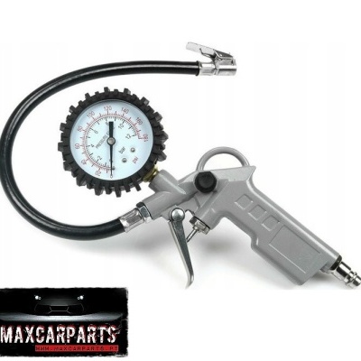 Manómetro para medir pressão com mostrador e mangueira preta.