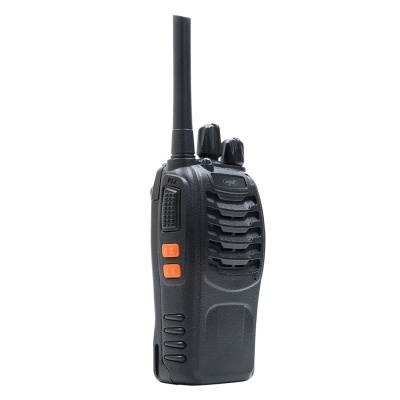 Walkie-talkie preto com botões laranja e antena