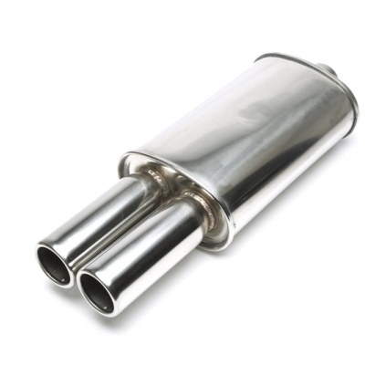 Silenciador de escape automóvel cromado com dois tubos cilíndricos