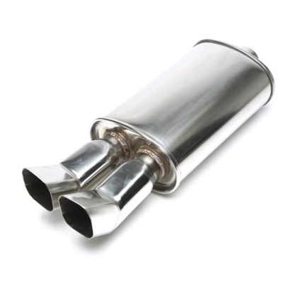 Silenciador de escape automóvel em aço inoxidável com duas ponteiras elípticas