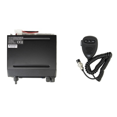 Equipamento de radiocomunicação preto com microfone de mão