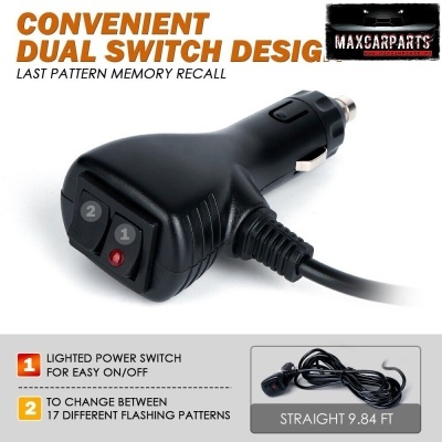 Adaptador de isqueiro automóvel preto com cabo e botões numerados 1 e 2