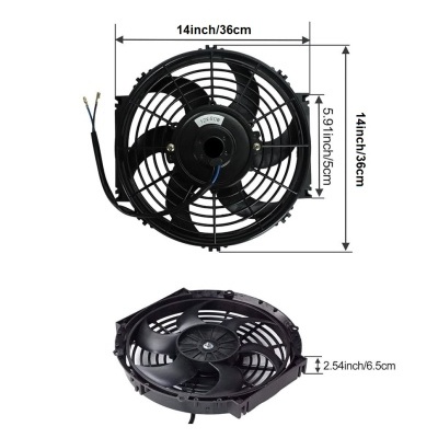 Ventoinha axial de arrefecimento preta com medidas visíveis