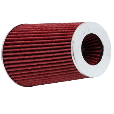 Filtro de ar cilíndrico vermelho com extremidades metálicas prateadas