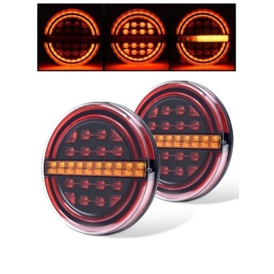 Par de luzes traseiras redondas LED para automóvel, cor laranja e vermelho