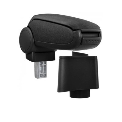 Apoio de braço preto para carro com superfície acolchoada e suporte de fixação metálico