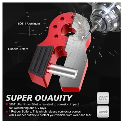 Ferramenta vermelha de metal com tampões de borracha e peça metálica em usinagem