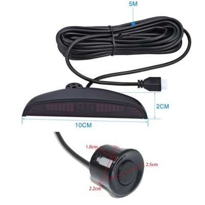 Sensor de estacionamento preto com cabo, display digital e sensor circular
