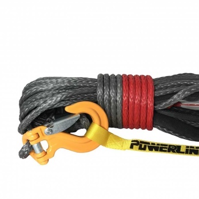 Cabo de reboque cinzento com gancho amarelo e fita POWERLINE