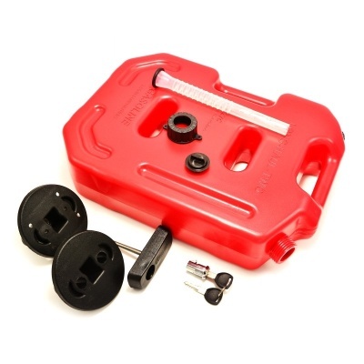 Recipiente vermelho de armazenamento com acessórios pretos e pequenas chaves