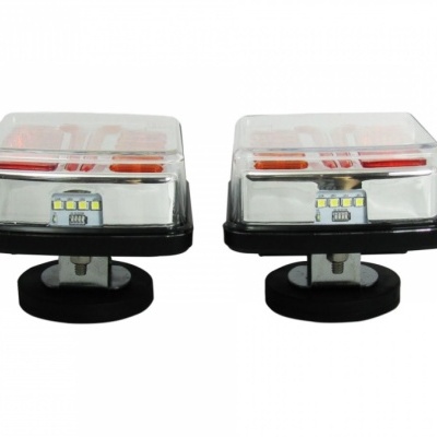 Par de luzes LED quadradas para veículos com base preta e cobertura transparente