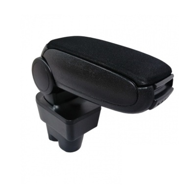 Apoio de braço para carro preto com superfície em tecido e base em plástico