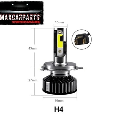 Lâmpada LED H4 para carro com dissipador preto e corpo metálico