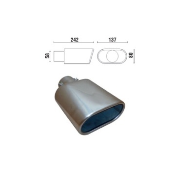Ponteira de escape automóvel em aço inoxidável polido com esquema de medidas