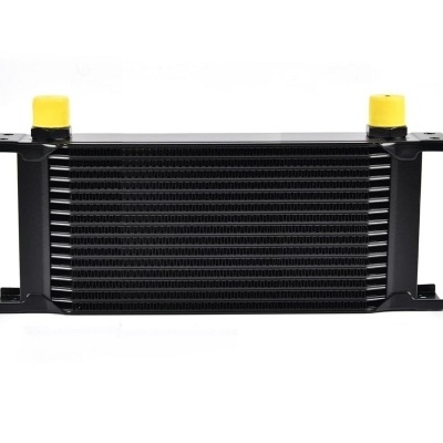 Radiador de óleo automóvel preto com tampas amarelas