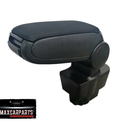 Apoio de braço preto para automóvel, couro sintético com base em plástico.