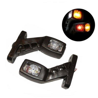 Par de luzes traseiras LED pretas com iluminação âmbar e vermelha.