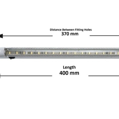 Barra de luz LED cinza com dimensões indicadas