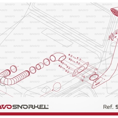 Desenho técnico de montagem de snorkel para veículo com referência SMGL