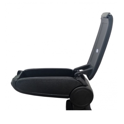 apoio de braço de carro preto aberto mostrando armazenamento interior