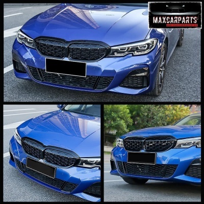 Frente de carro azul com grelha preta e texto MAXCARPARTS