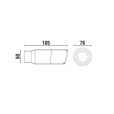 Desenho técnico preto e branco de tubo de escape com medidas