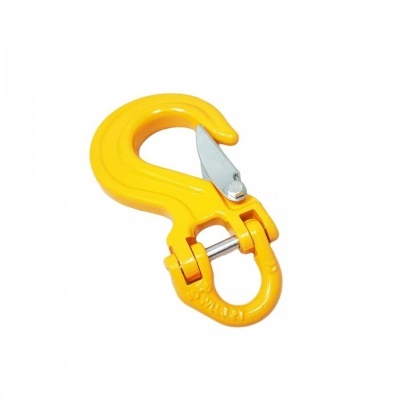 Gancho industrial amarelo com trava de segurança prateada