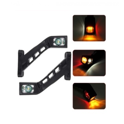 Conjunto de duas luzes LED pretas angulares para veículos com recortes, emitindo luzes laranja e vermelha