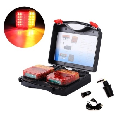 Conjunto de luzes traseiras de veículos com acessórios e caixa preta aberta