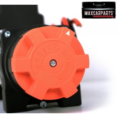 Peça automóvel com tampa vermelha 'ENGAGE' e 'DISENGAGE'