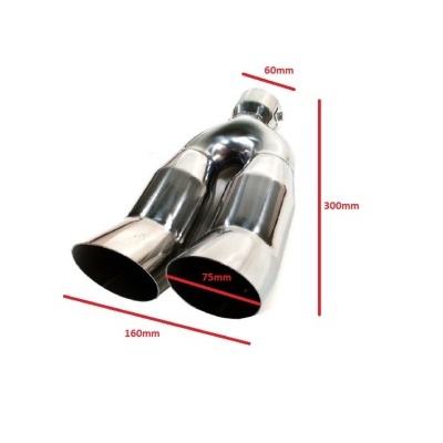 Extensão de escape metálica cromada com dimensões em milímetros