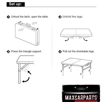Instruções para montar mesa portátil dobrável com logotipo MAXCARPARTS