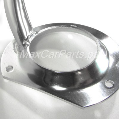 Peça metálica prateada brilhante com base e furos para fixação