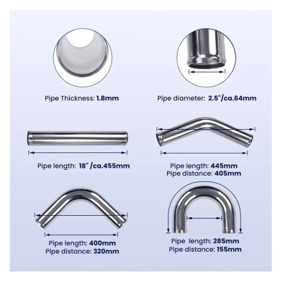 Tubos metálicos com medidas de comprimento e diâmetro indicadas