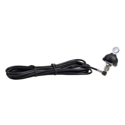 Cabo coaxial preto com conector metálico e peça negra arredondada